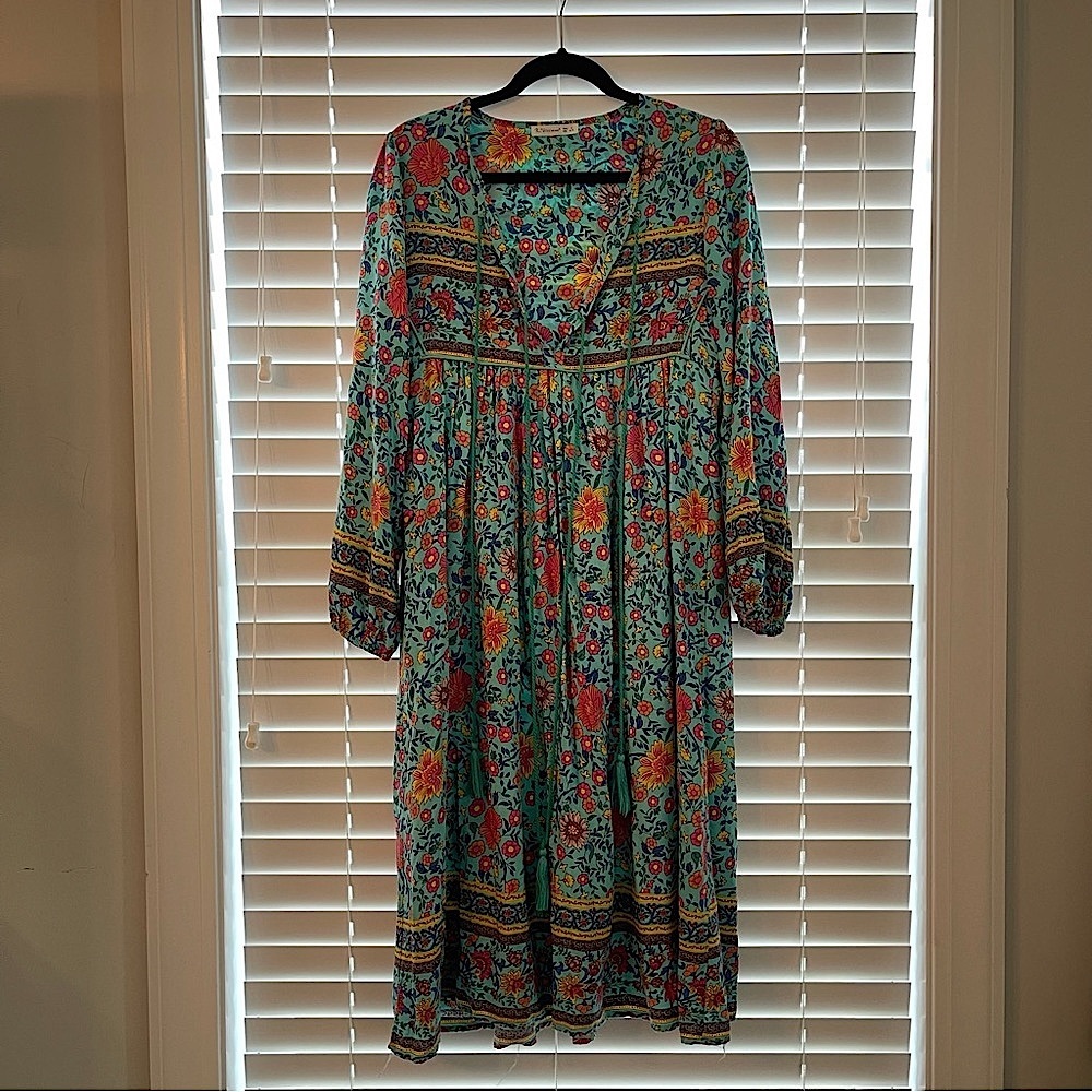 R. Vivimos Multi Color Floral Maxi Peasant Dress